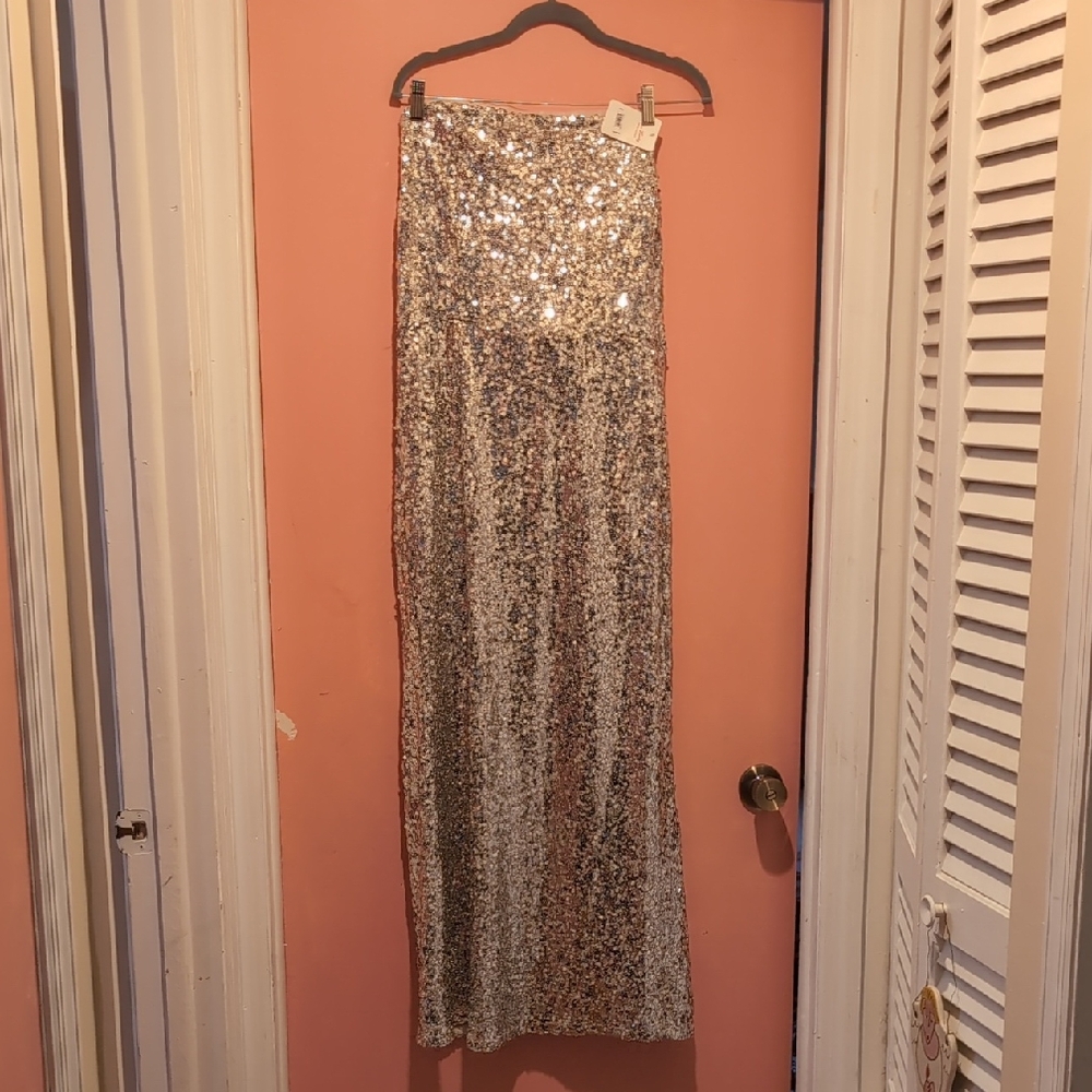 Lucky Brand Sparkling Silver Sequins Maxi Dress NWT